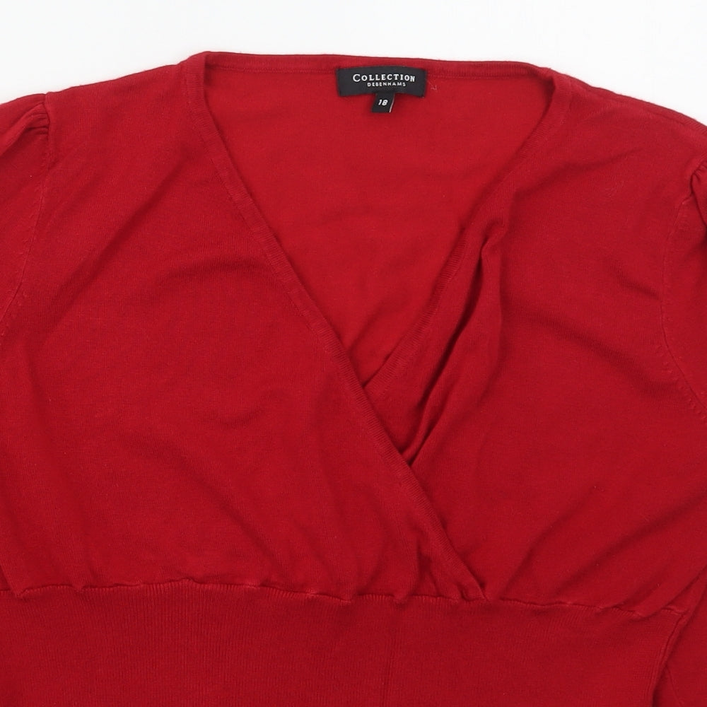 Debenhams Womens Red V-Neck  Viscose Pullover Jumper Size 18