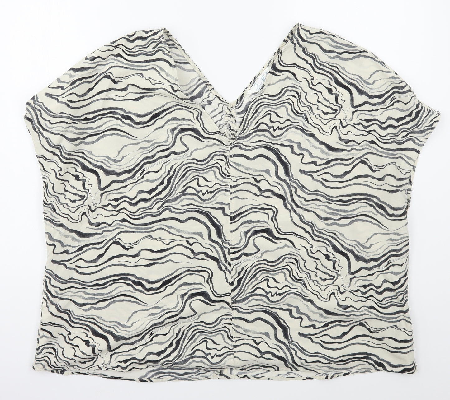 Primark Womens Beige Geometric Polyester Basic Blouse Size 16 V-Neck - Marble Effect