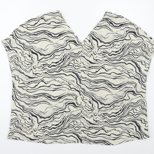 Primark Womens Beige Geometric Polyester Basic Blouse Size 16 V-Neck - Marble Effect