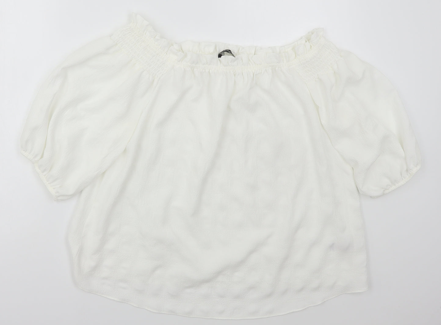 F&F Womens White  Polyester Basic Blouse Size 12 Boat Neck
