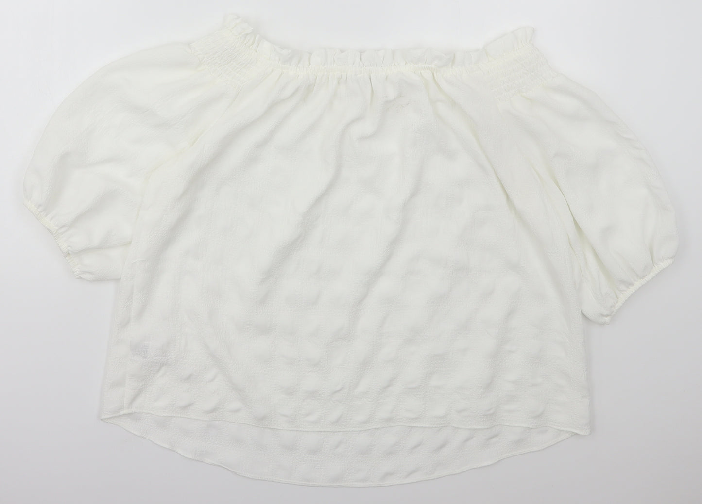 F&F Womens White  Polyester Basic Blouse Size 12 Boat Neck