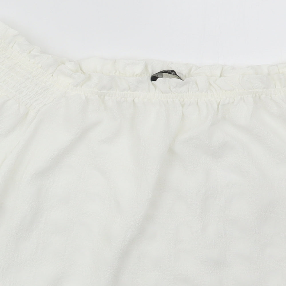 F&F Womens White  Polyester Basic Blouse Size 12 Boat Neck
