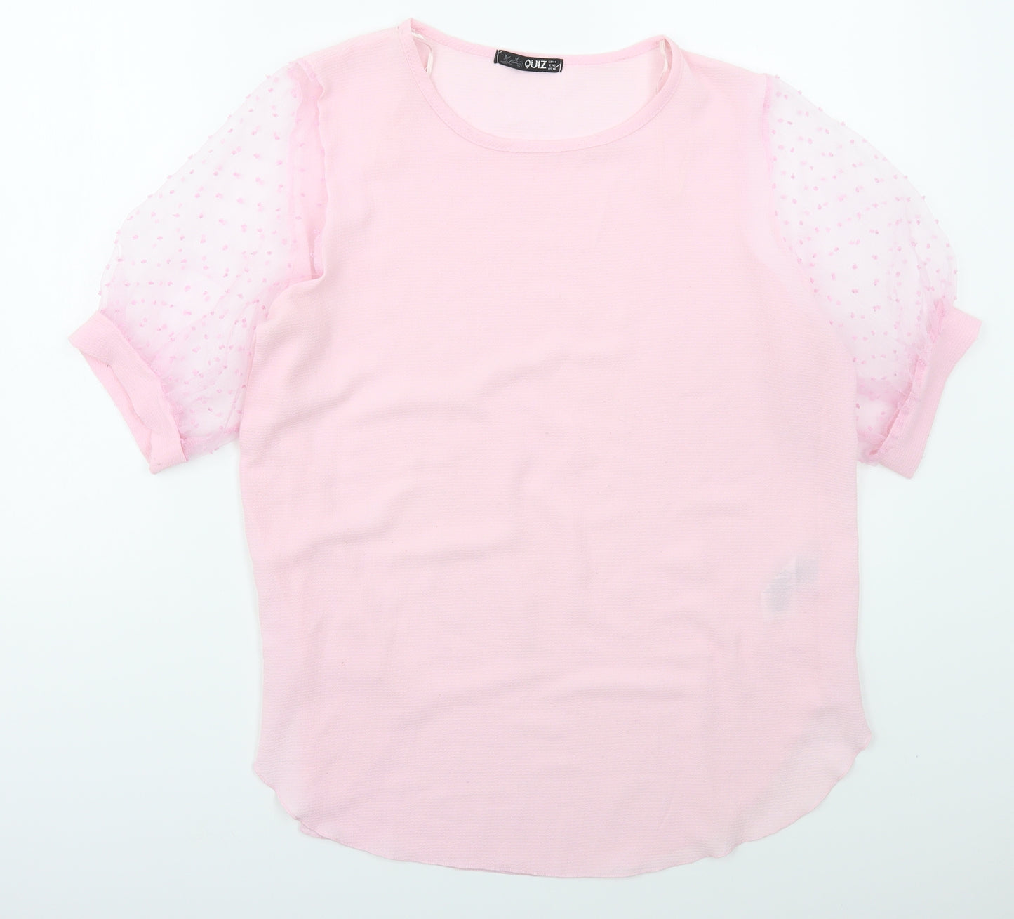 Quiz Womens Pink  Polyester Basic Blouse Size 14 Crew Neck