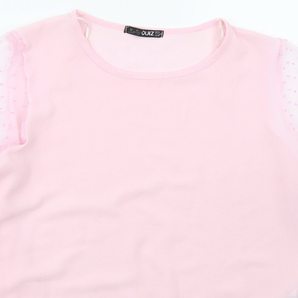 Quiz Womens Pink  Polyester Basic Blouse Size 14 Crew Neck