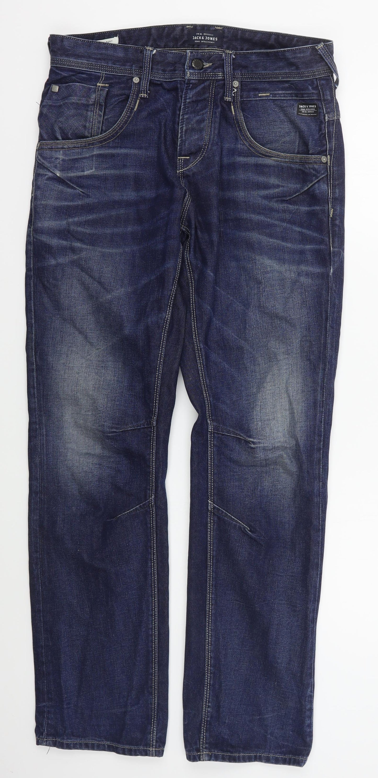 JACK & JONES Mens Blue  Cotton Straight Jeans Size 30 L30 in Regular Button