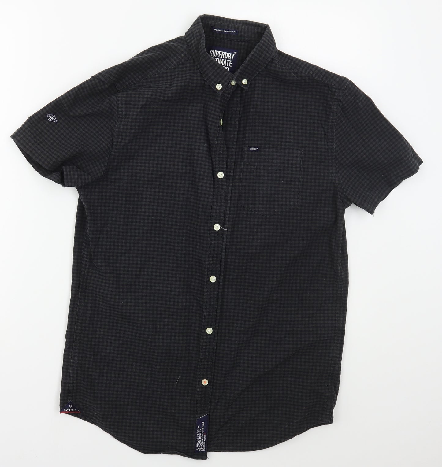 Superdry Mens Grey Check Cotton  Button-Up Size S Collared Button