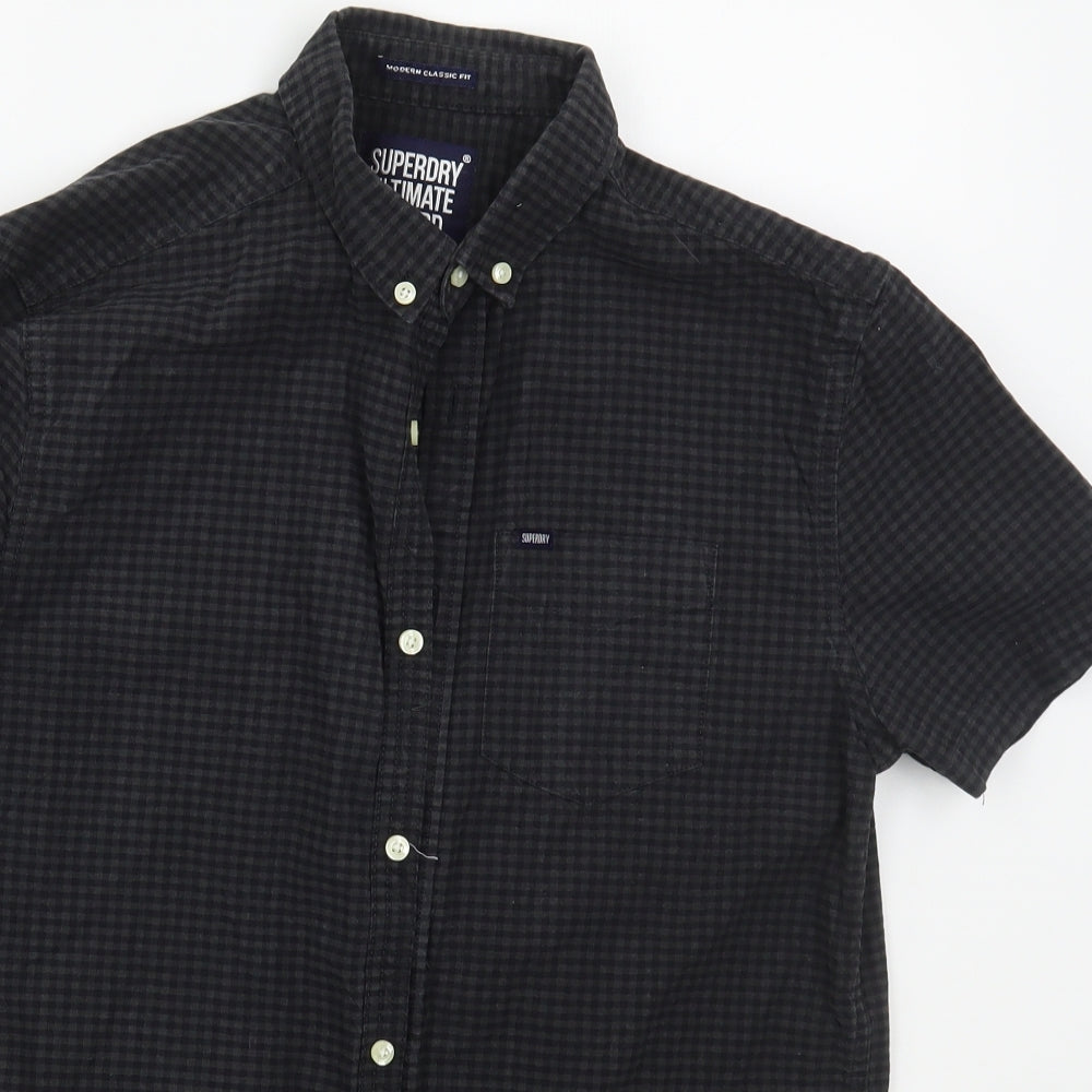 Superdry Mens Grey Check Cotton  Button-Up Size S Collared Button