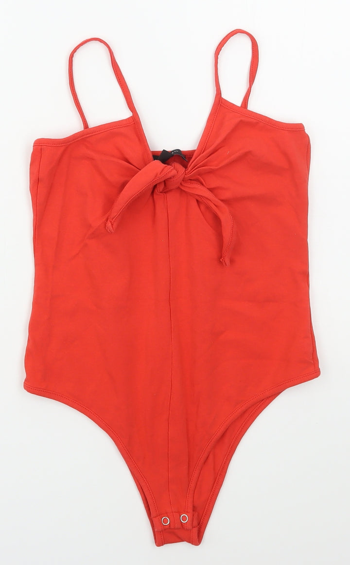 Atmosphere Womens Red Cotton Bodysuit One-Piece Size 8 Button