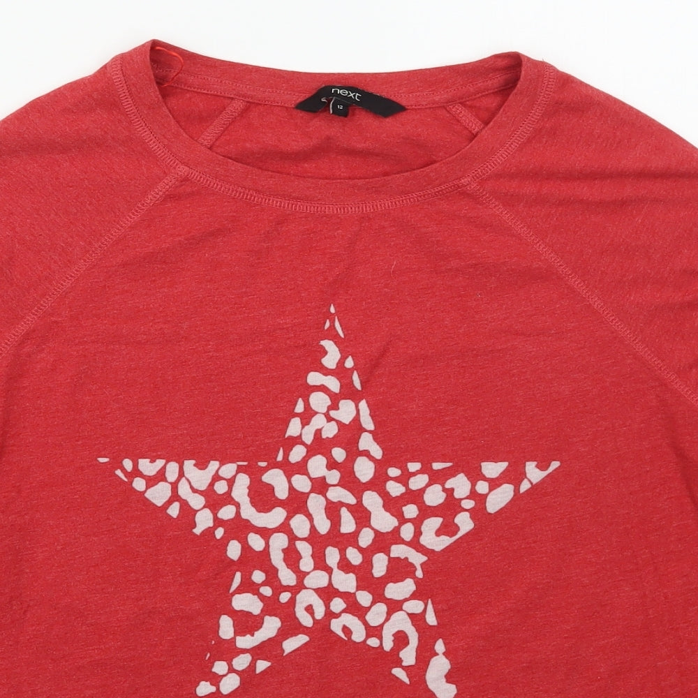 NEXT Womens Red  Cotton Basic T-Shirt Size 12 Crew Neck - Star