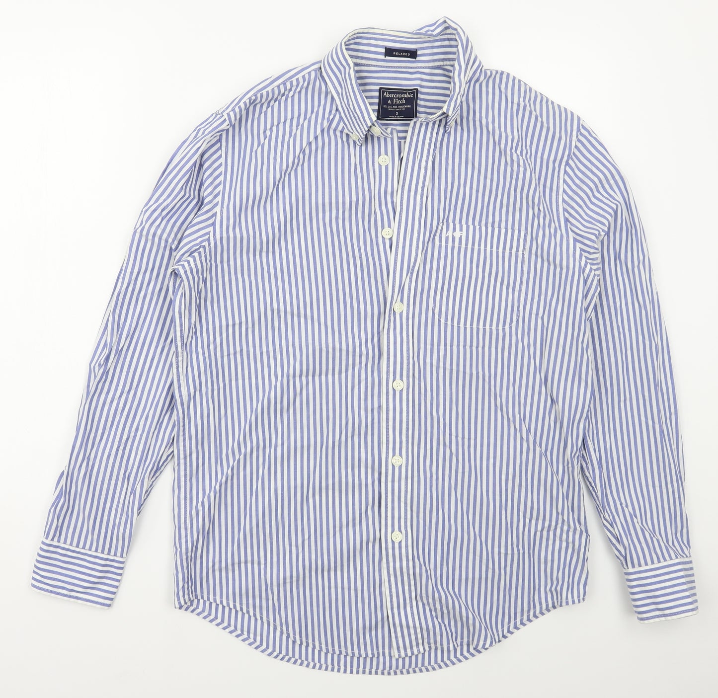 Abercrombie & Fitch Mens Blue Striped Cotton  Button-Up Size S Collared Button