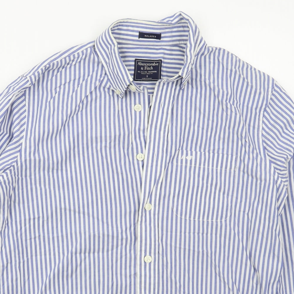Abercrombie & Fitch Mens Blue Striped Cotton  Button-Up Size S Collared Button