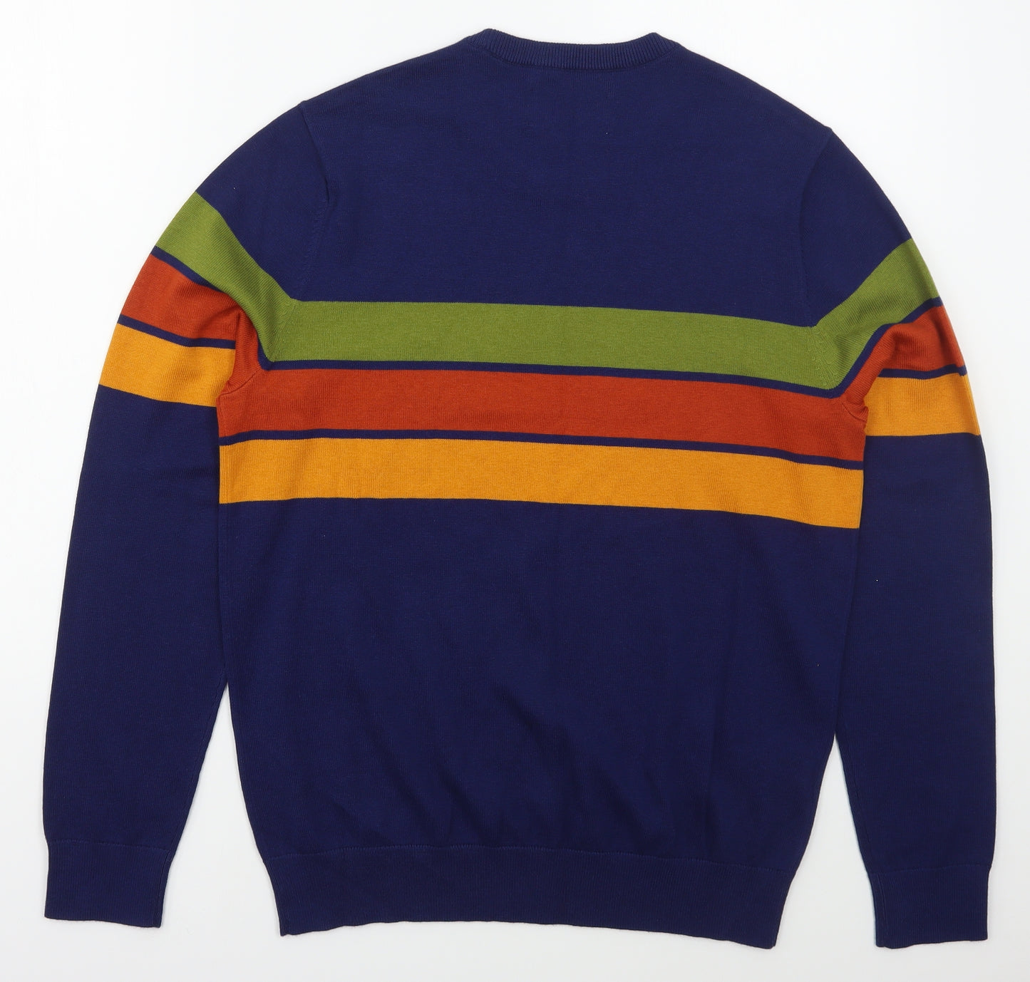 Penguin Mens Blue Crew Neck Striped Cotton Pullover Jumper Size M
