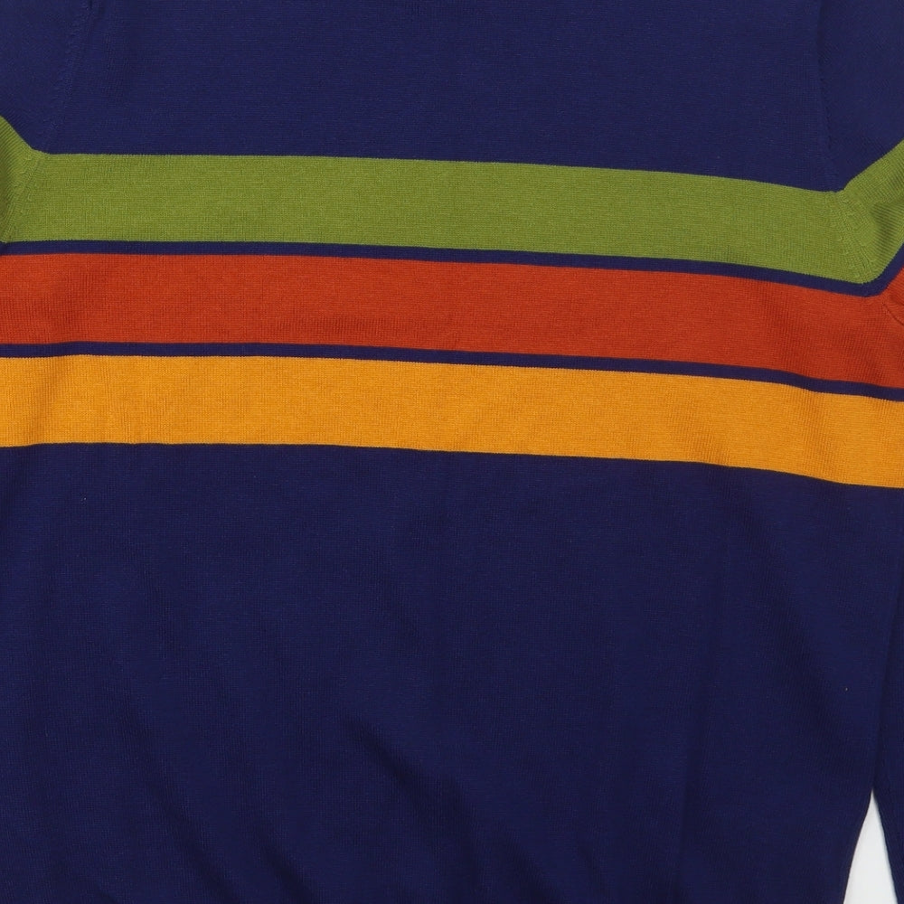 Penguin Mens Blue Crew Neck Striped Cotton Pullover Jumper Size M