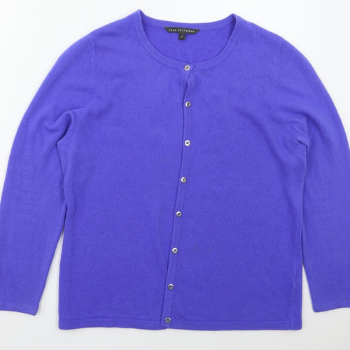 Bonmarché Womens Blue Crew Neck  Acrylic Cardigan Jumper Size 14