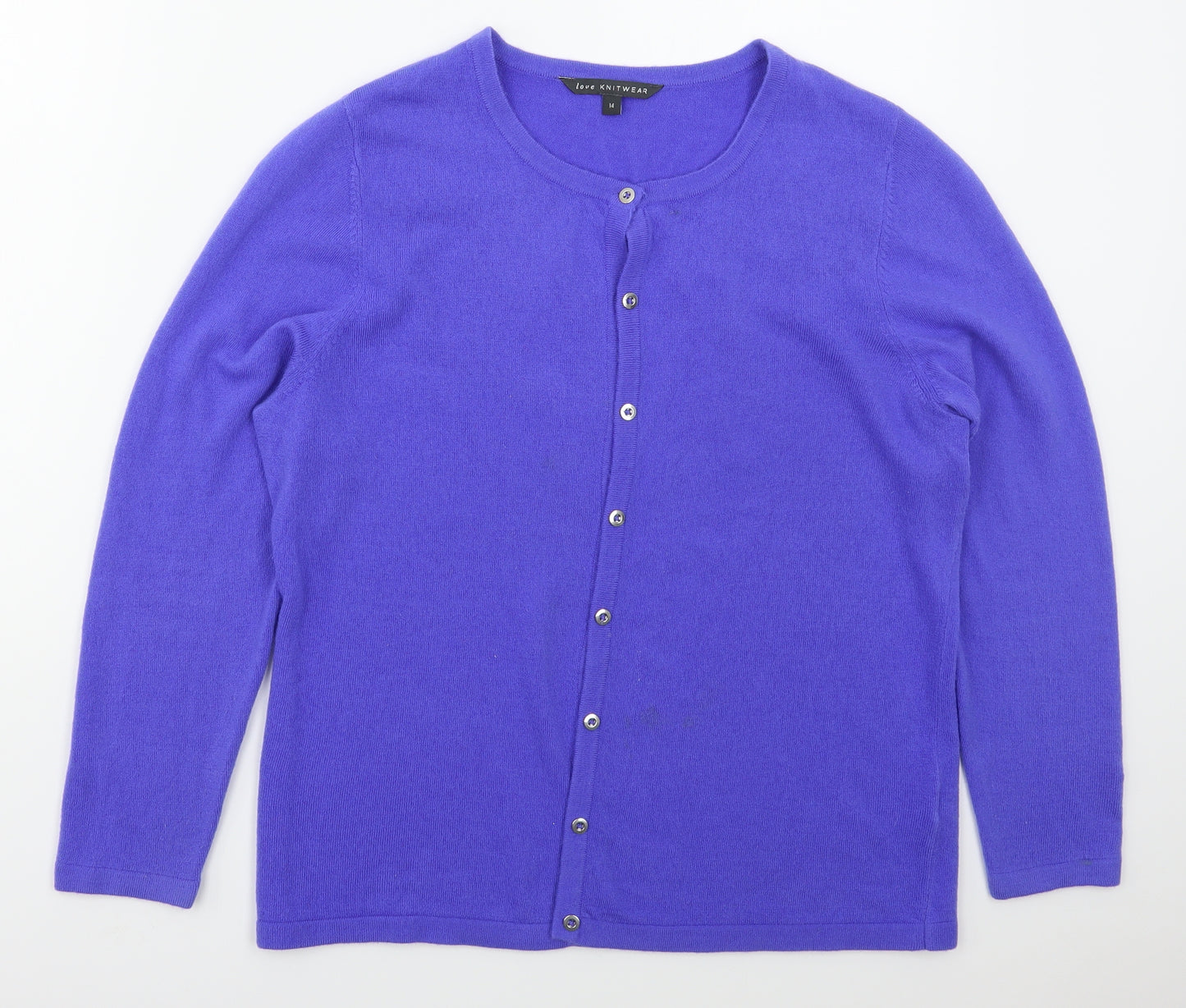Bonmarché Womens Blue Crew Neck  Acrylic Cardigan Jumper Size 14