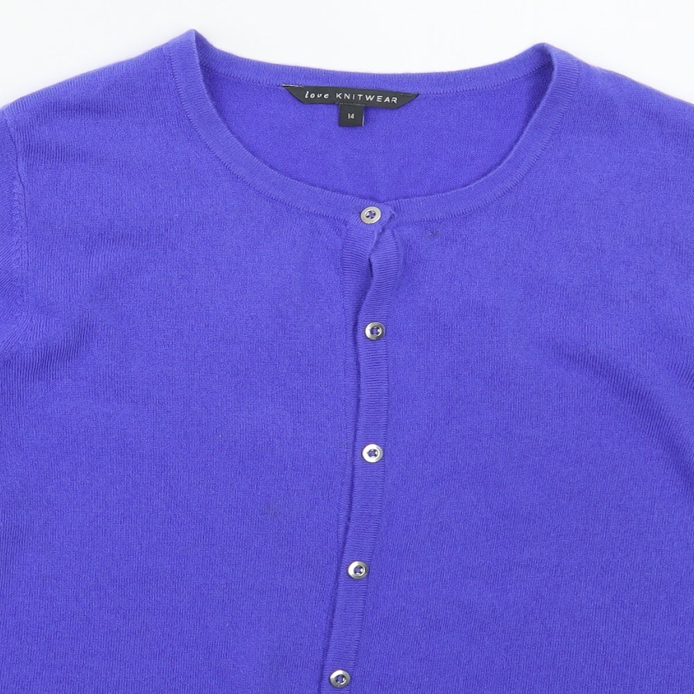 Bonmarché Womens Blue Crew Neck  Acrylic Cardigan Jumper Size 14