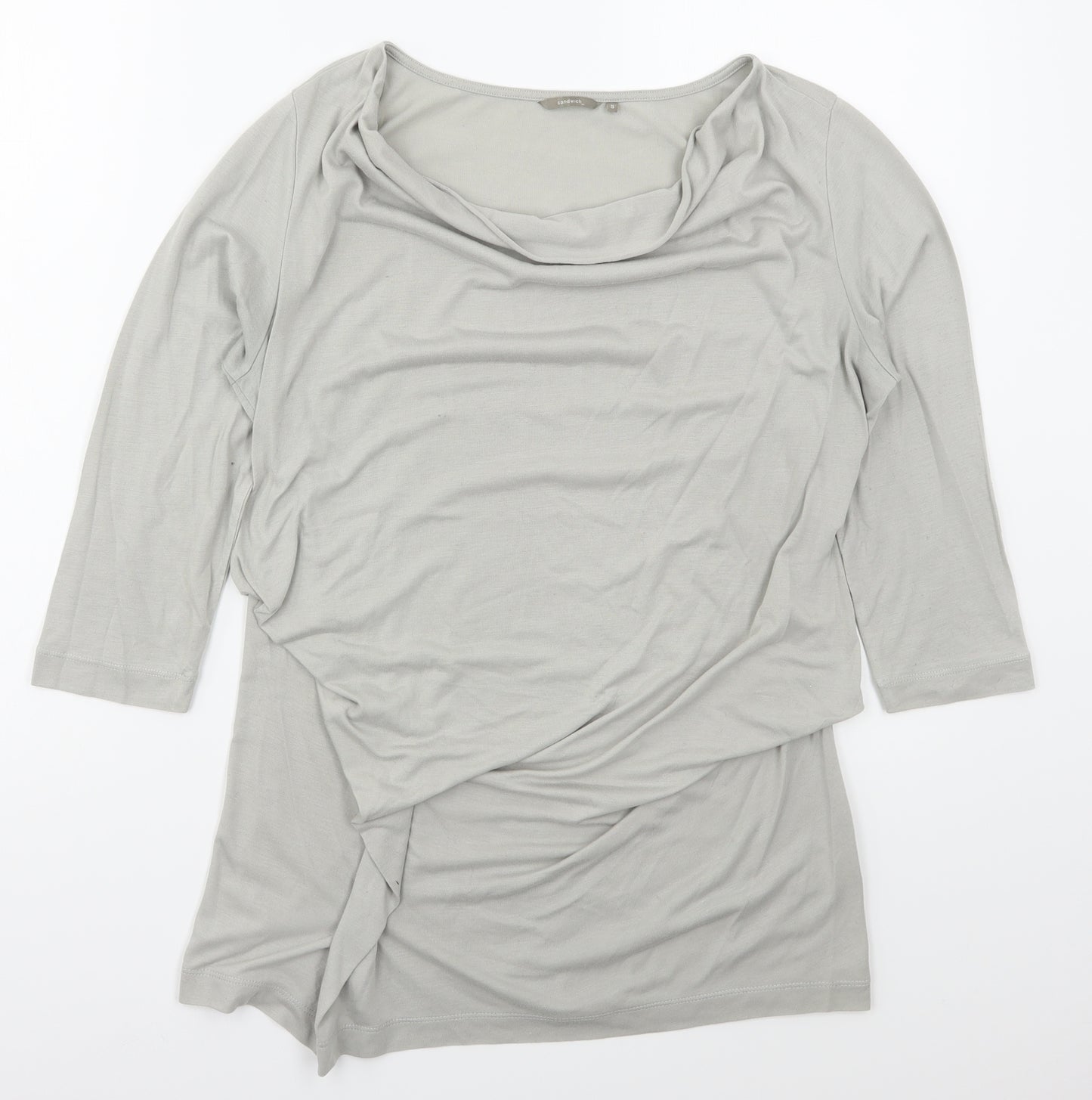 Sandwich Womens Grey  Viscose Basic T-Shirt Size S Cowl Neck