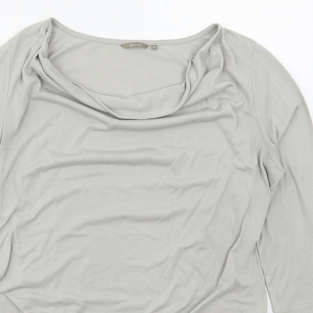 Sandwich Womens Grey  Viscose Basic T-Shirt Size S Cowl Neck