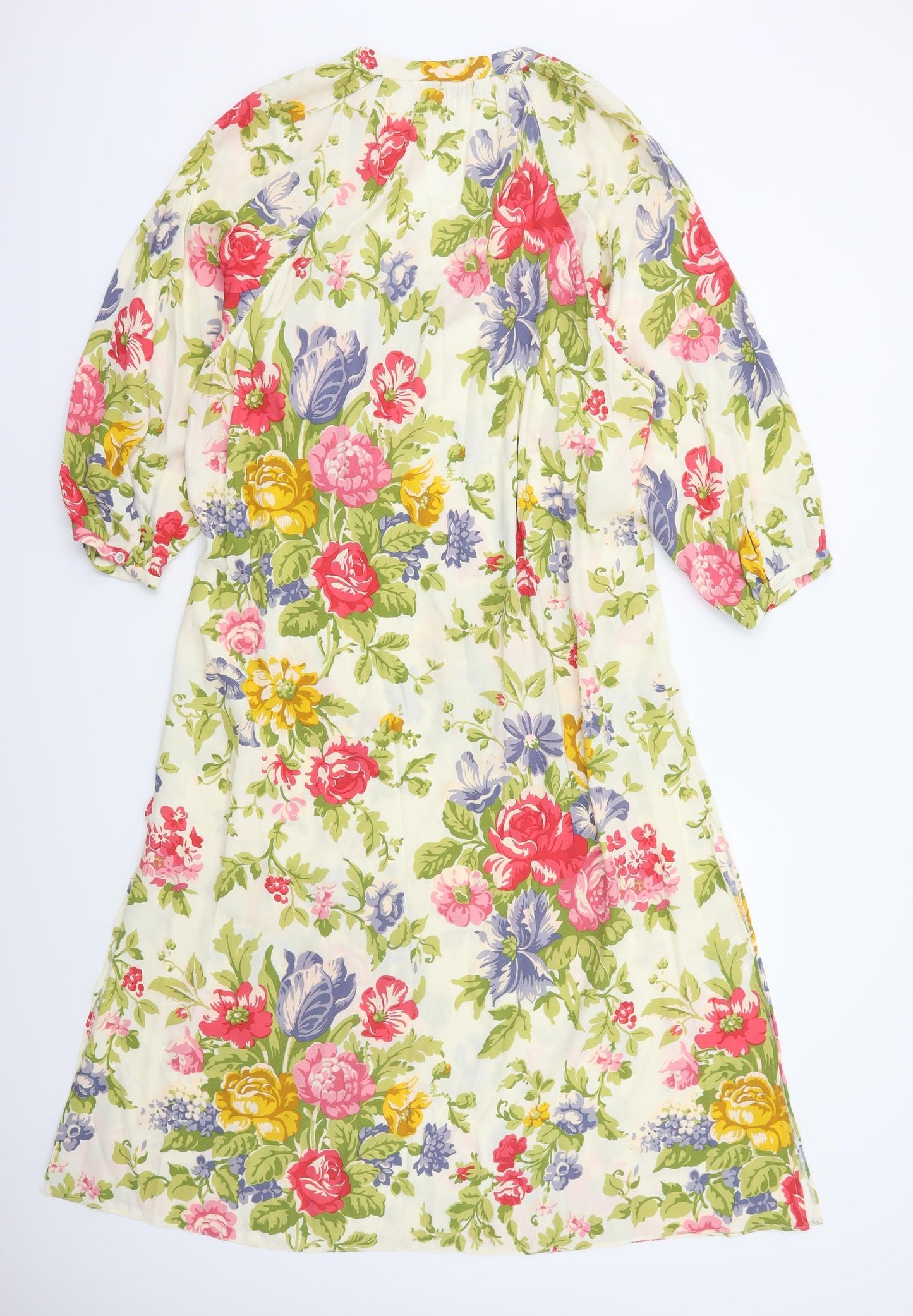 Zara Womens Ivory Floral Viscose A-Line  Size M  V-Neck Pullover