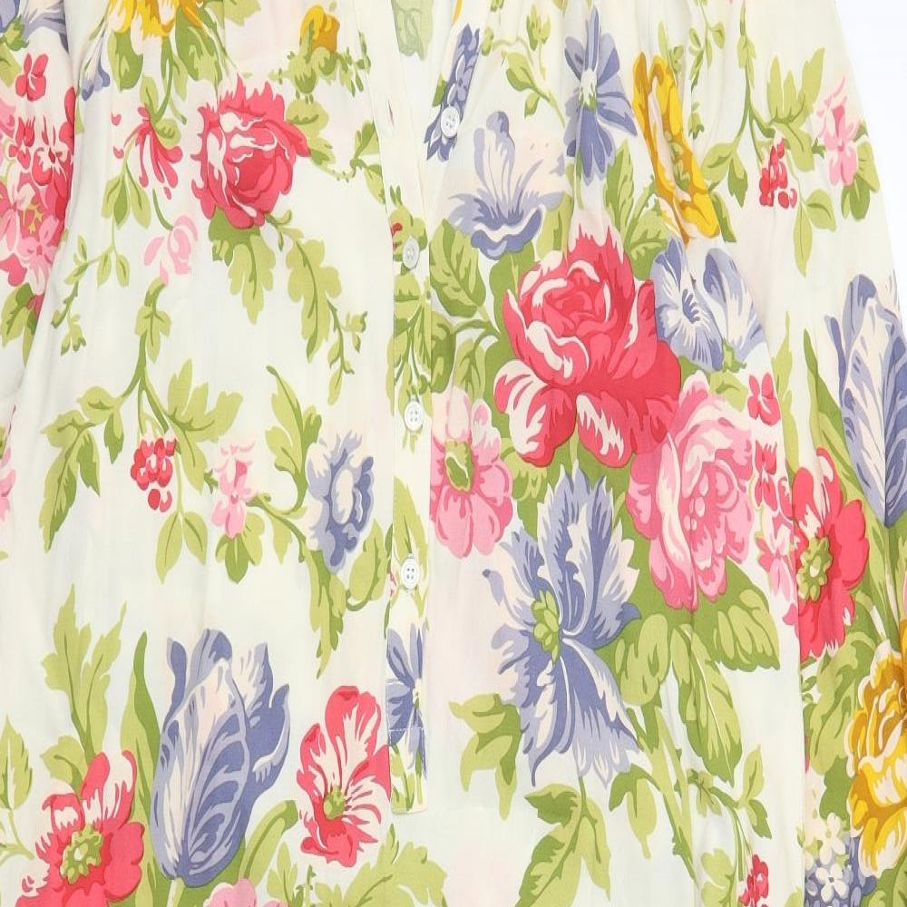 Zara Womens Ivory Floral Viscose A-Line  Size M  V-Neck Pullover