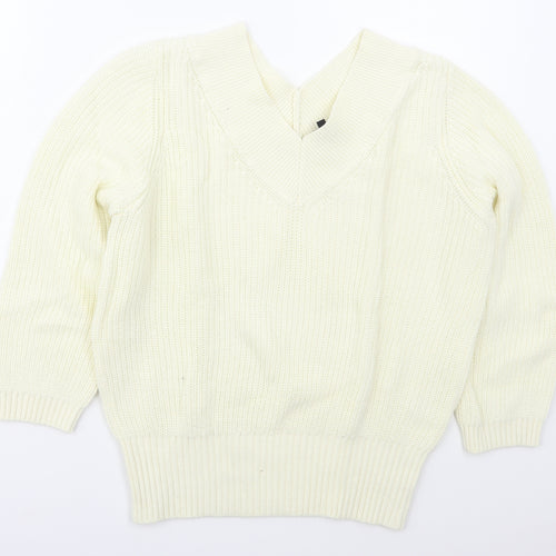 K Design Womens Ivory V-Neck  Cotton Pullover Jumper Size M