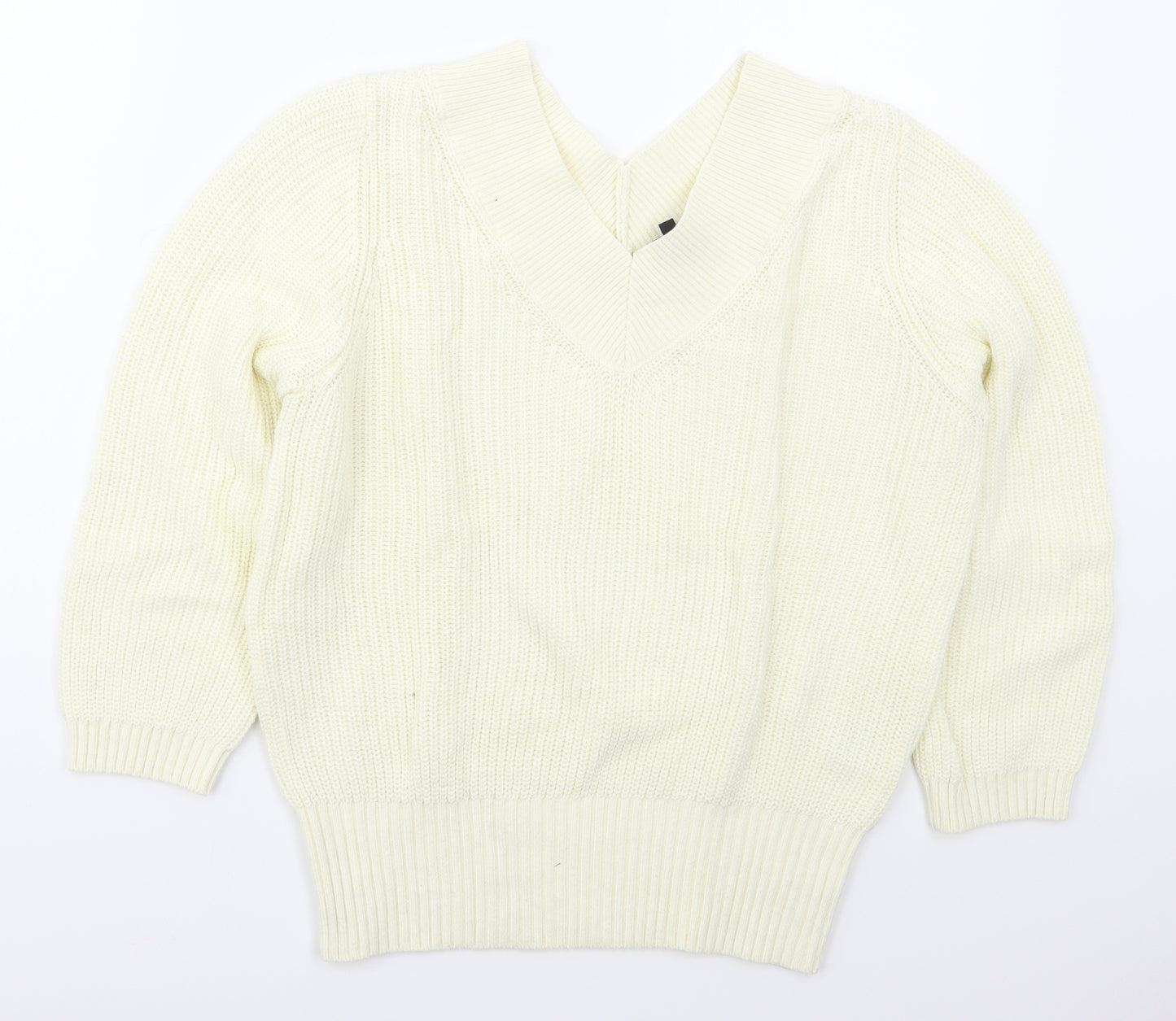 K Design Womens Ivory V-Neck  Cotton Pullover Jumper Size M