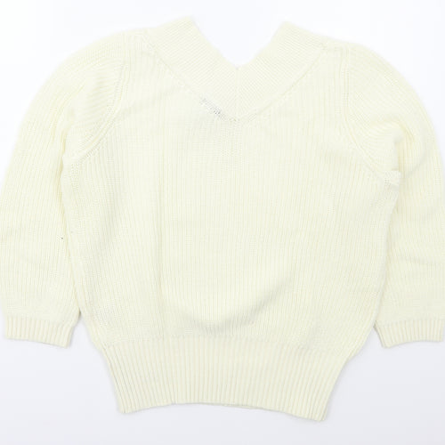K Design Womens Ivory V-Neck  Cotton Pullover Jumper Size M