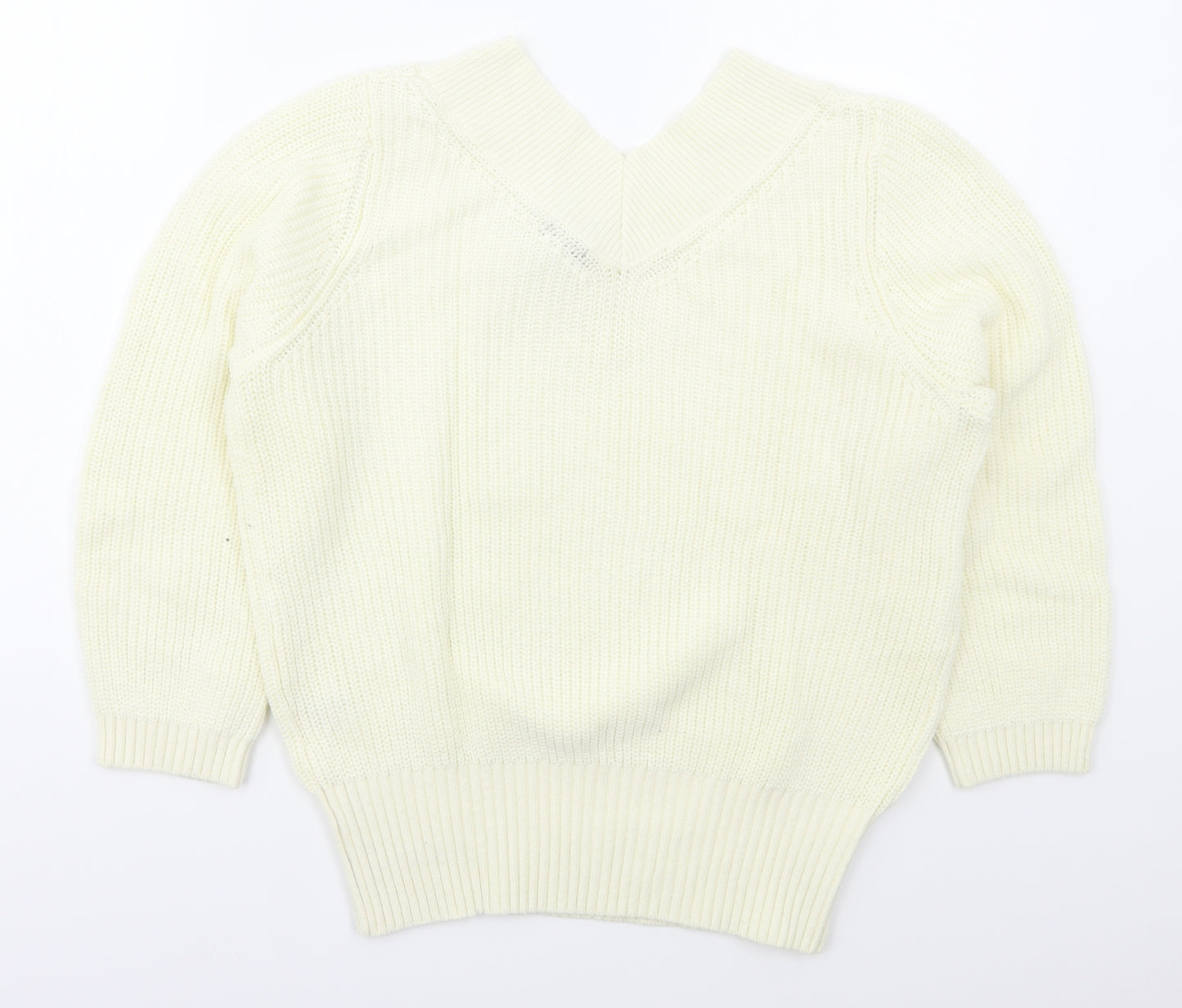 K Design Womens Ivory V-Neck  Cotton Pullover Jumper Size M