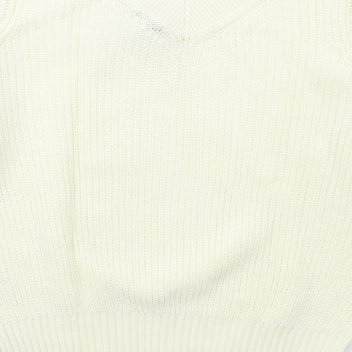K Design Womens Ivory V-Neck  Cotton Pullover Jumper Size M