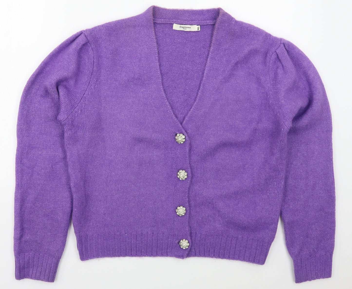 Daphnea Womens Purple V-Neck  Acrylic Cardigan Jumper Size M