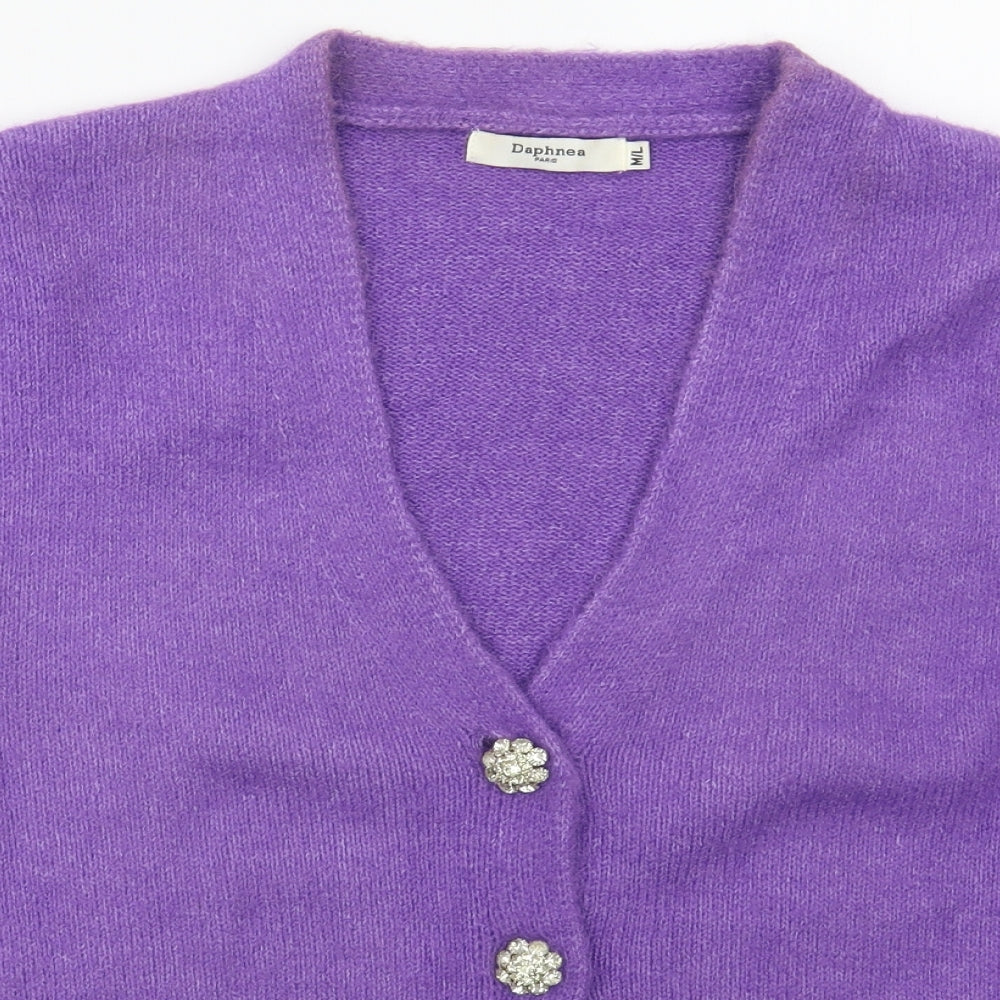 Daphnea Womens Purple V-Neck  Acrylic Cardigan Jumper Size M