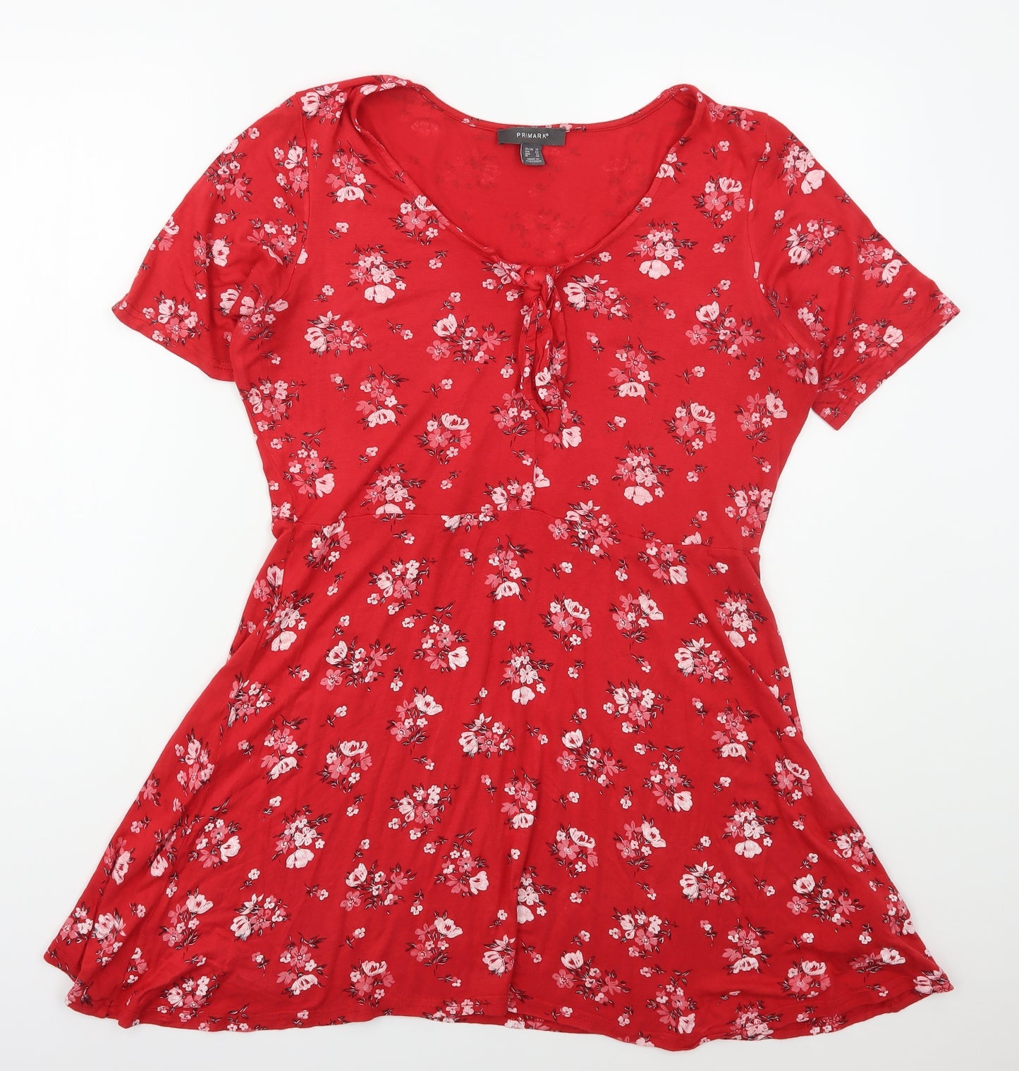 Primark Womens Red Floral Polyester Mini  Size 16  V-Neck Pullover