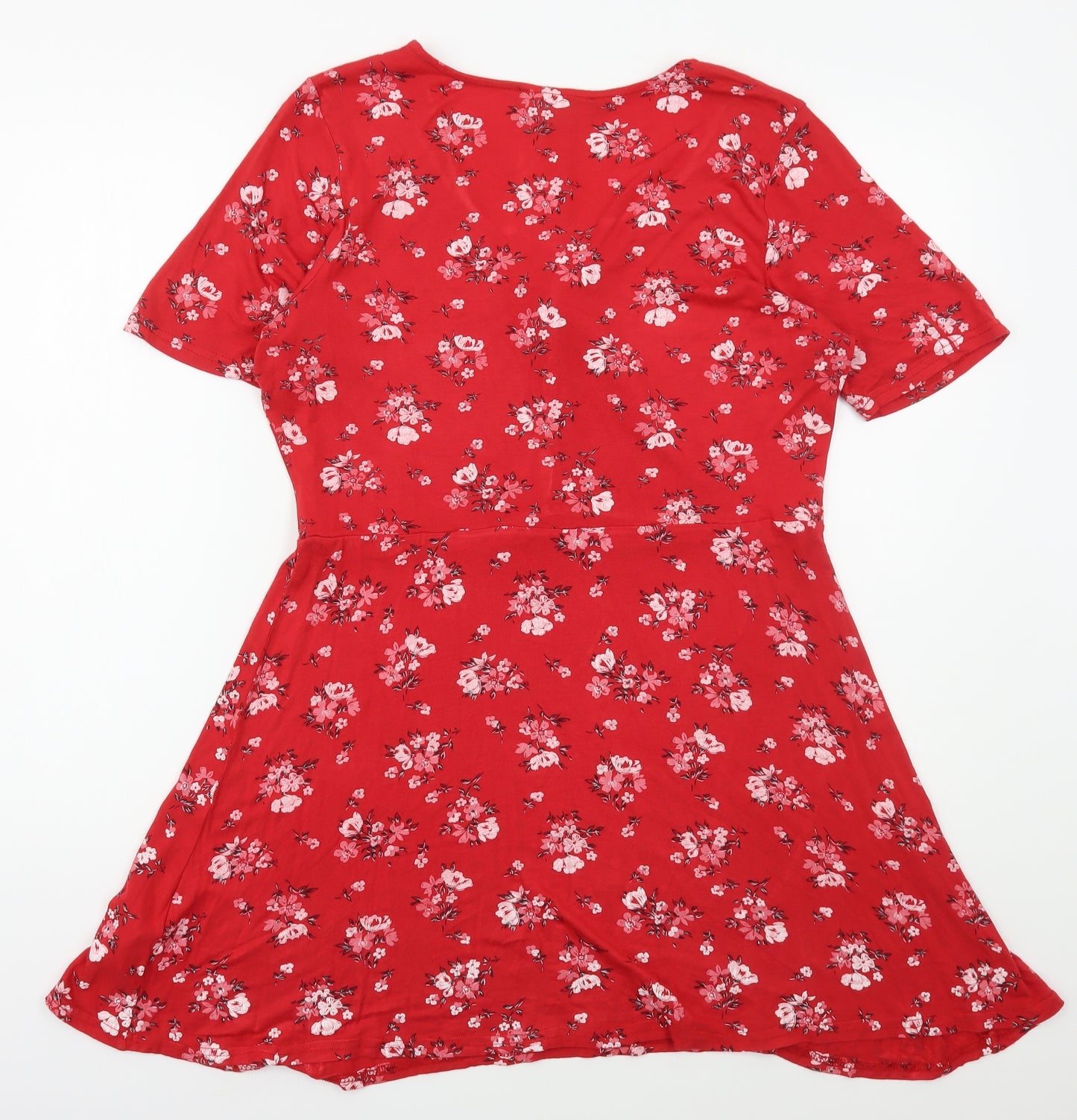 Primark Womens Red Floral Polyester Mini  Size 16  V-Neck Pullover