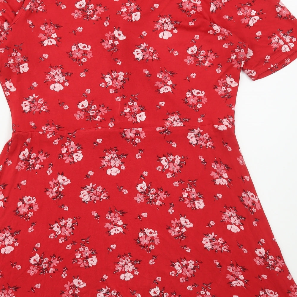 Primark Womens Red Floral Polyester Mini  Size 16  V-Neck Pullover