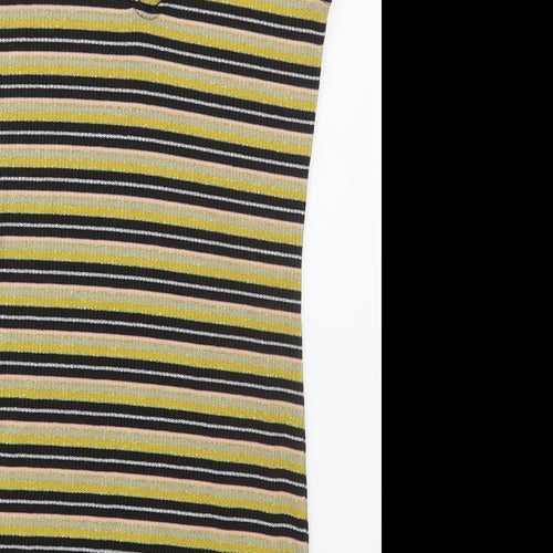 Topshop Womens Gold Striped Viscose Mini  Size 12  V-Neck Pullover