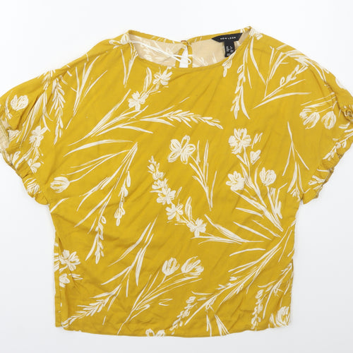 New Look Womens Yellow Floral Viscose Basic T-Shirt Size 6 Round Neck