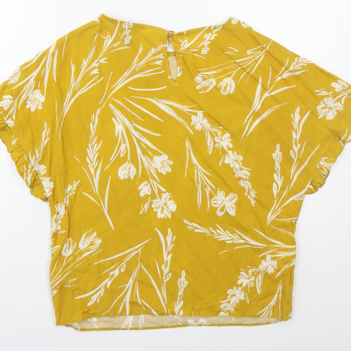 New Look Womens Yellow Floral Viscose Basic T-Shirt Size 6 Round Neck