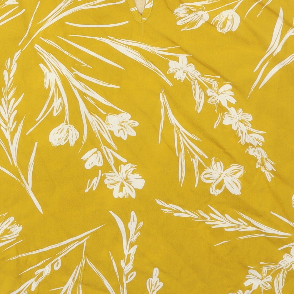 New Look Womens Yellow Floral Viscose Basic T-Shirt Size 6 Round Neck