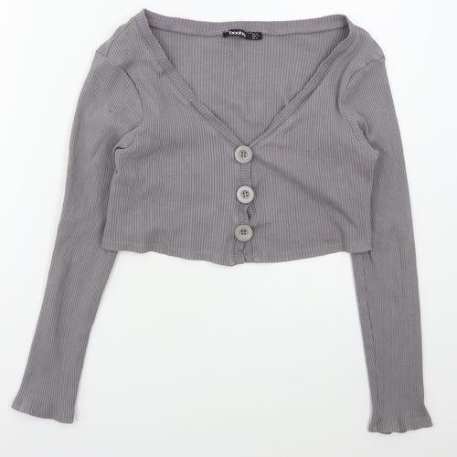 Boohoo Womens Grey V-Neck  Cotton Cardigan Jumper Size 12