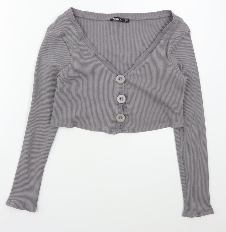 Boohoo Womens Grey V-Neck Cotton Cardigan Jumper Size 12