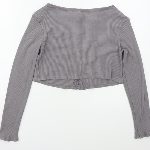 Boohoo Womens Grey V-Neck  Cotton Cardigan Jumper Size 12