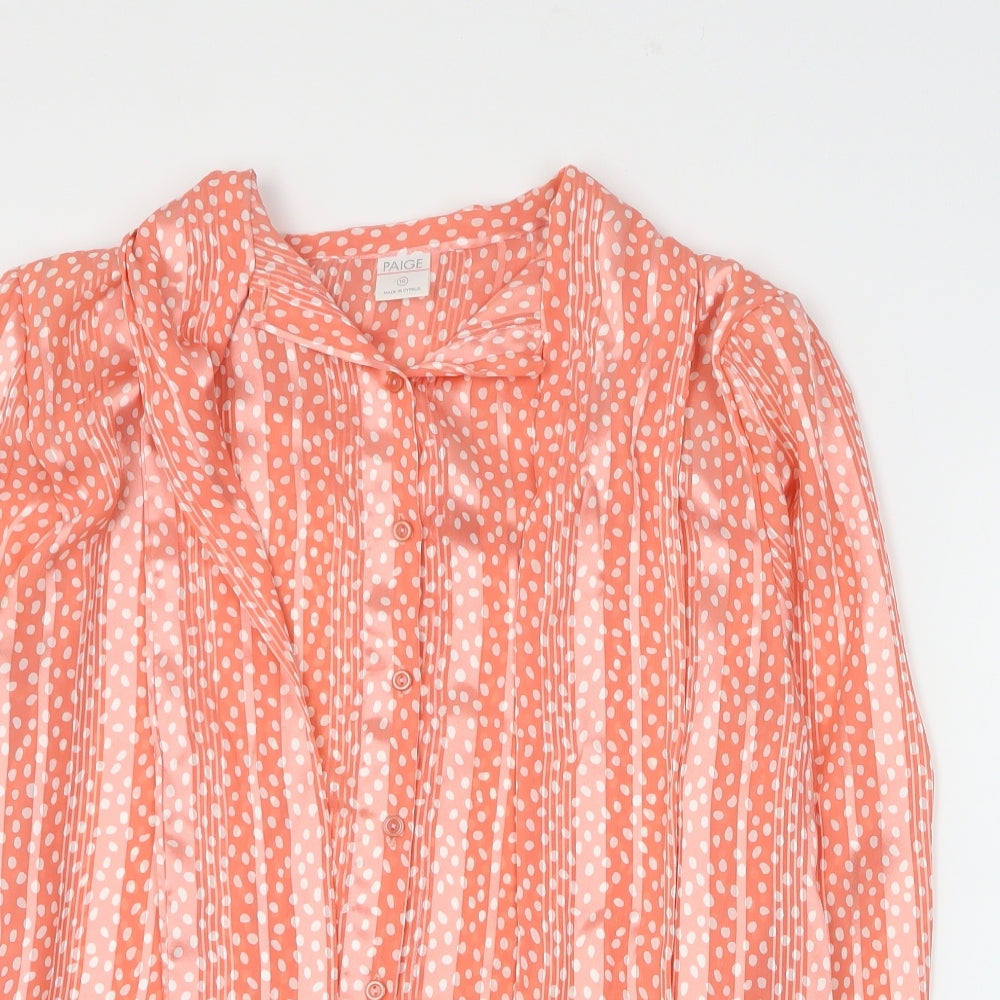 Paige Womens Pink Polka Dot Polyester Basic Button-Up Size 16 Collared