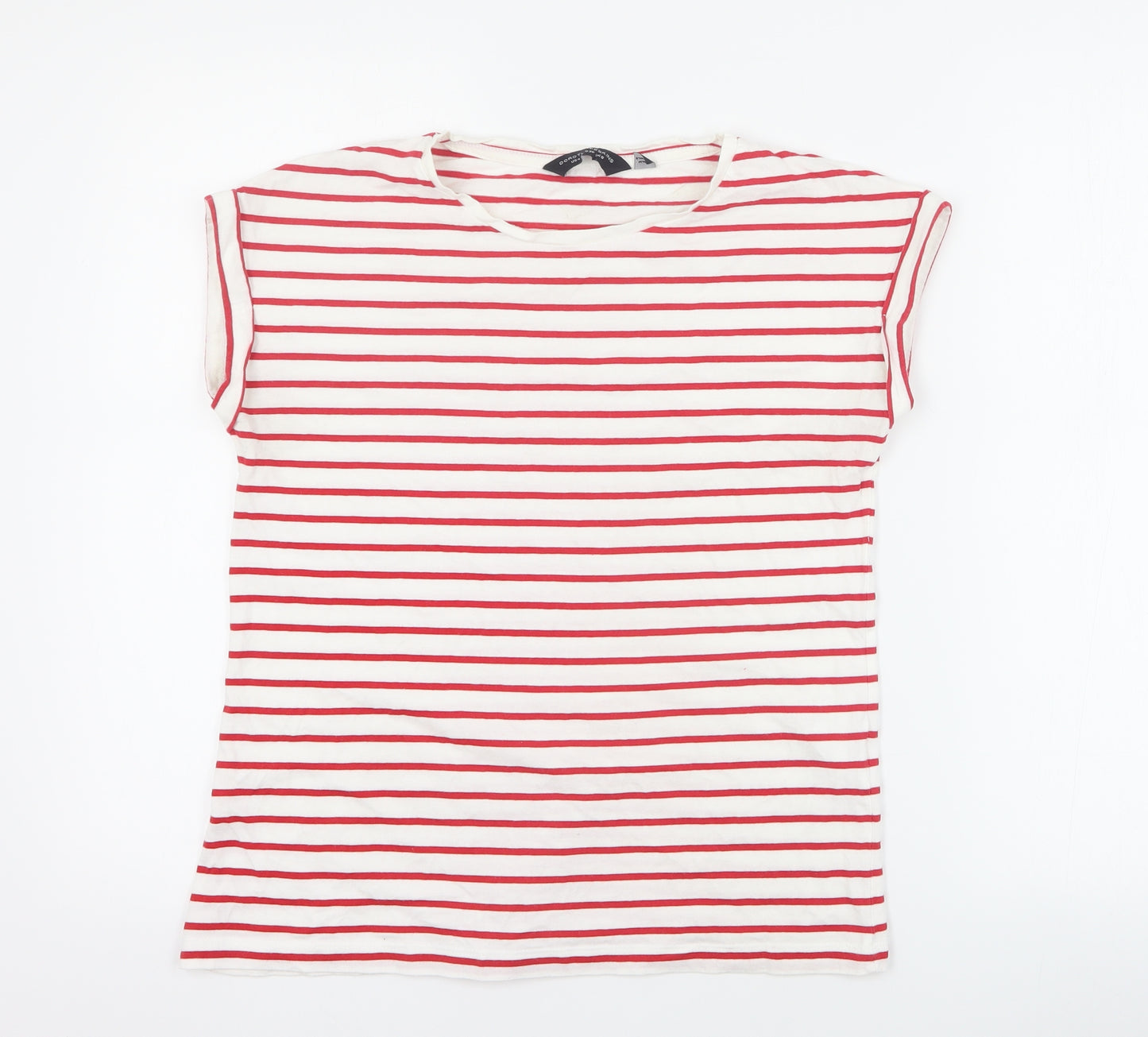 Dorothy Perkins Womens Red Striped 100% Cotton Basic T-Shirt Size 8 Round Neck