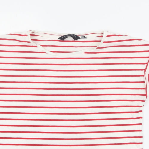 Dorothy Perkins Womens Red Striped 100% Cotton Basic T-Shirt Size 8 Round Neck