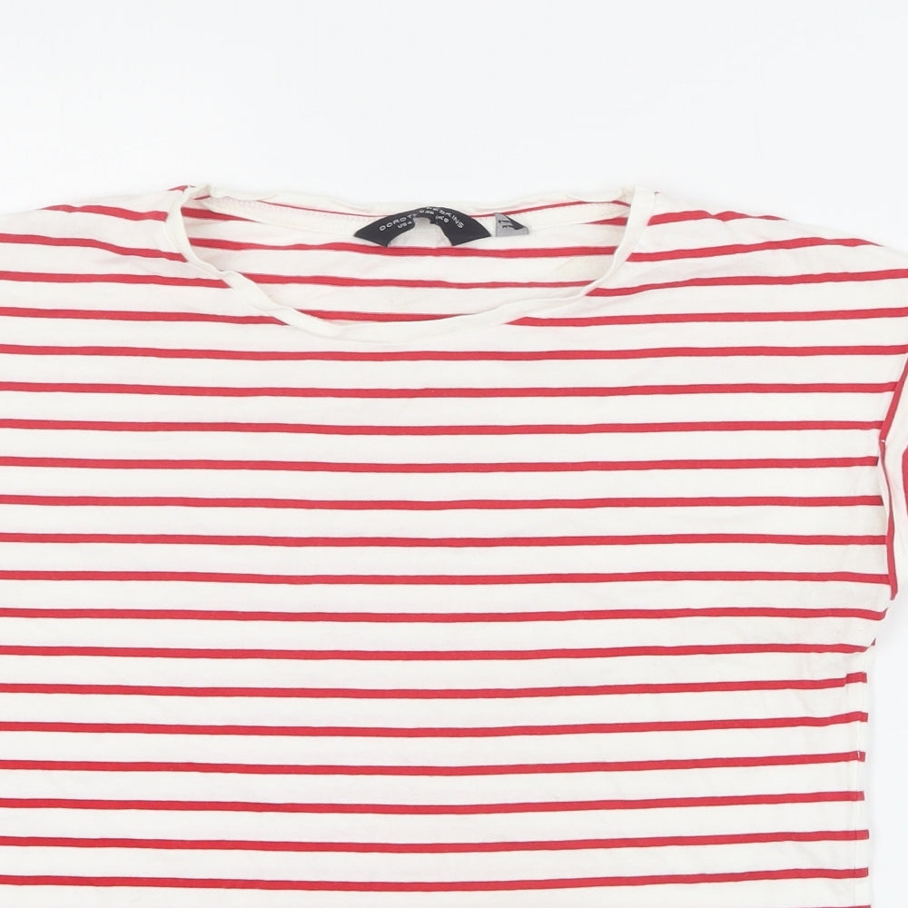 Dorothy Perkins Womens Red Striped 100% Cotton Basic T-Shirt Size 8 Round Neck