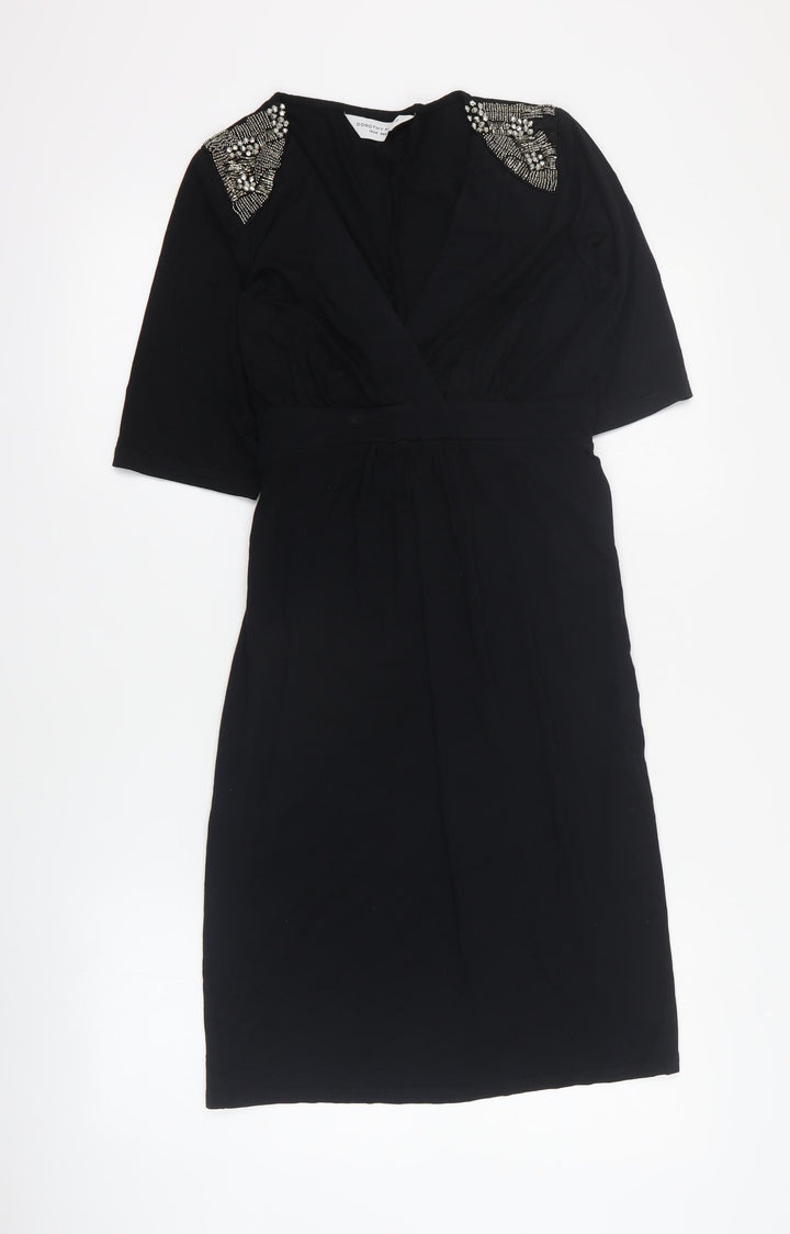 Dorothy Perkins Womens Black Viscose Mini Size 10 V-Neck Tie