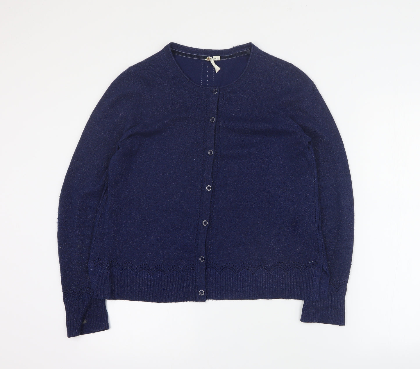 White Stuff Womens Blue Round Neck  Viscose Cardigan Jumper Size 12