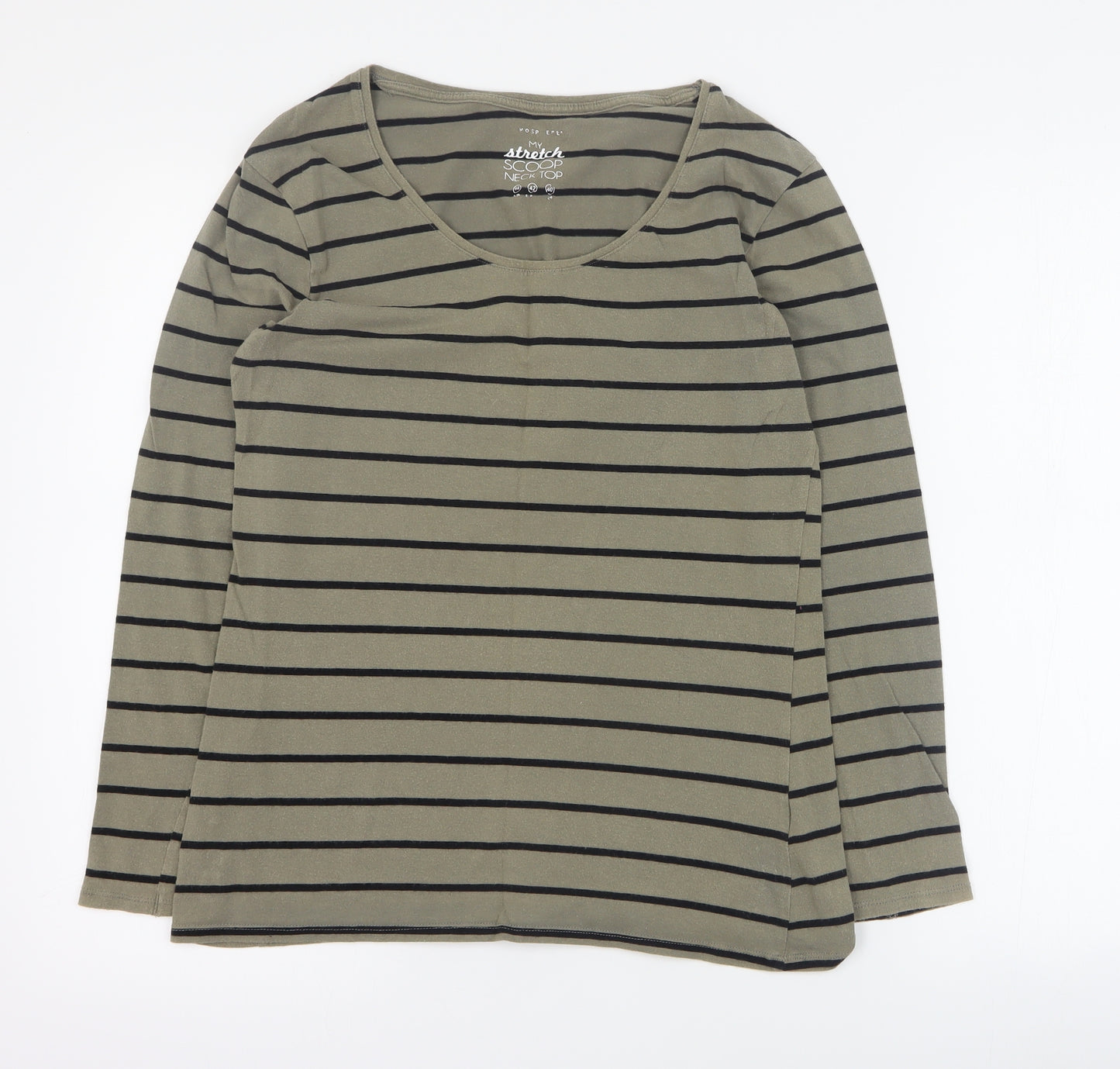 Primark Womens Green Striped Cotton Basic T-Shirt Size 14 Scoop Neck