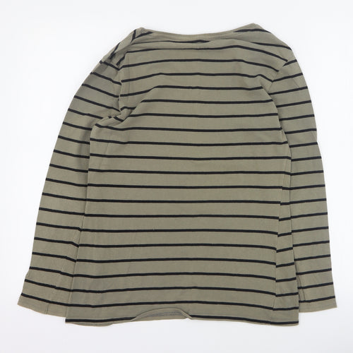 Primark Womens Green Striped Cotton Basic T-Shirt Size 14 Scoop Neck
