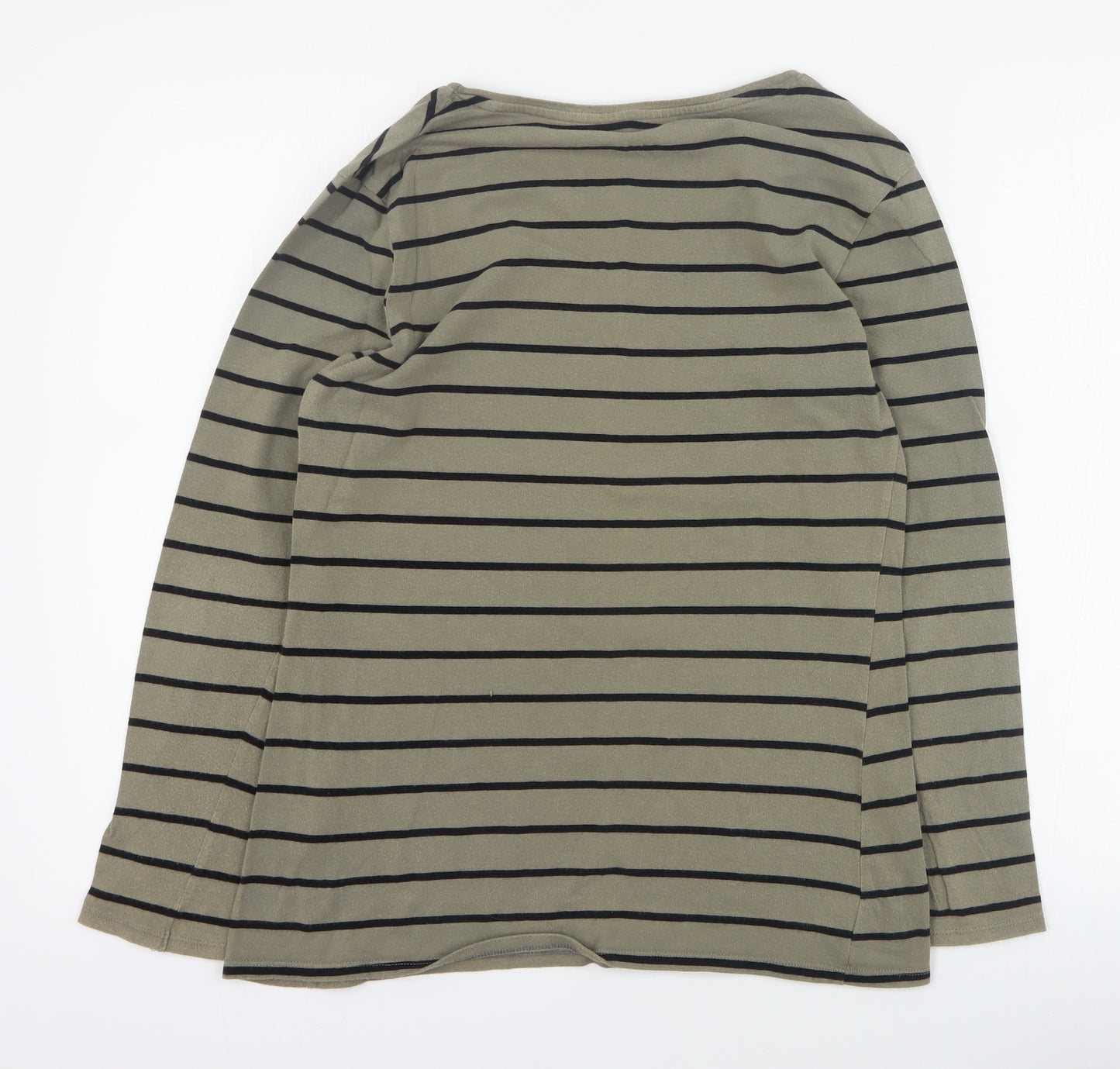 Primark Womens Green Striped Cotton Basic T-Shirt Size 14 Scoop Neck